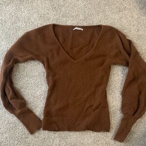 Reformation Cashmere Chocolate V-Neck Sweater